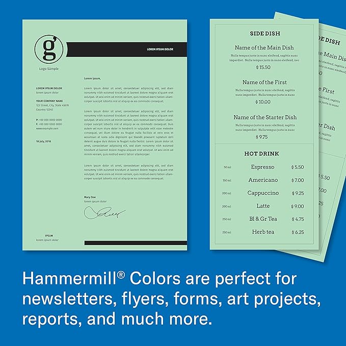 Hammermill Colored Paper, 20 lb Green Printer Paper, 8.5 x 11-1 Ream (500 Sheets) - Made in the USA, Pastel Paper, 103366R