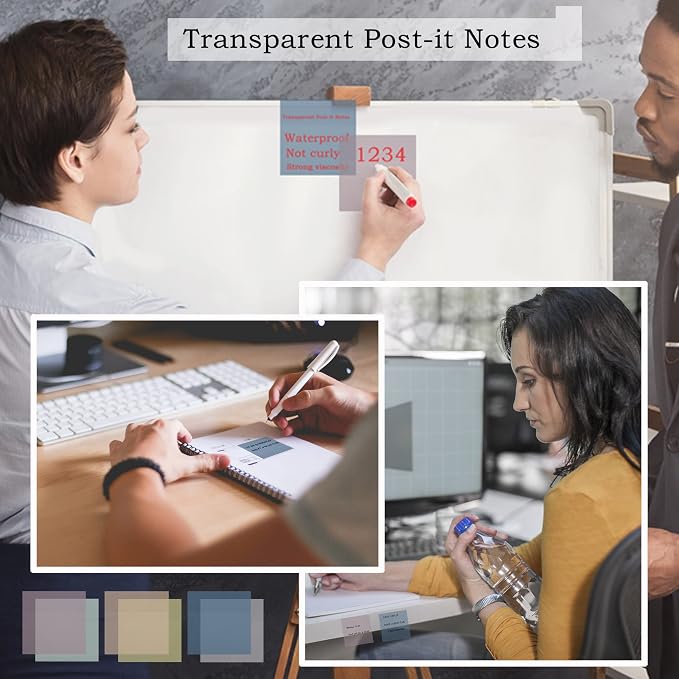 YOUDEFUL 800Pcs Transparent Sticky Note, 3"x3" Clear Sticky Note, Morandi | Waterproof Translucent Sticky Note for Books Annotation, Back to School Sticky Notes for Bible Study, School, Office