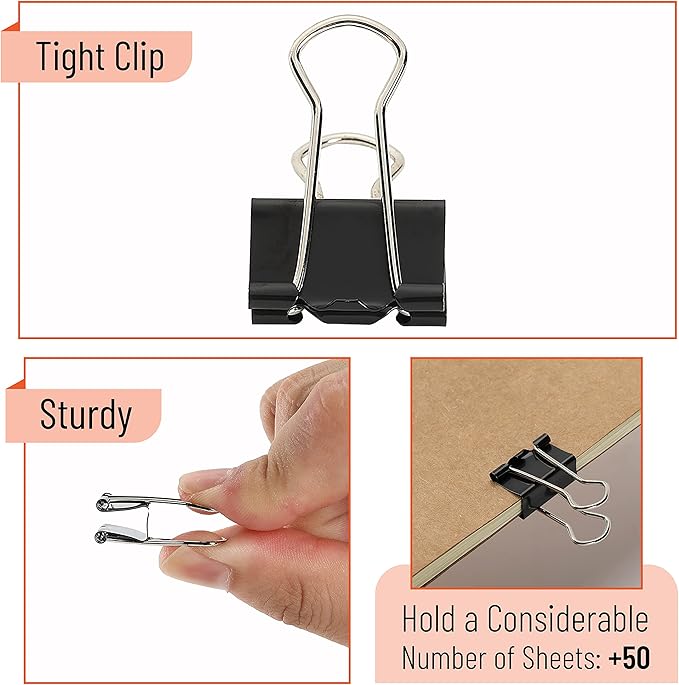 Mr. Pen- Small Binder Clips, 50 pcs, 0.75", Small Size, Black Metal Binder Paper Clips, Paper Clamps for Office Supplies, Home, School, Business, Document Organizing