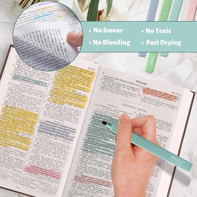 Bible Highlighters,Assorted Colors, Cute Paste Chisel Tip 8 pack | Chisel Tip,Aesthetic,No Bleed,Dry Fast, Bible Study for Planner Notes School Supplies