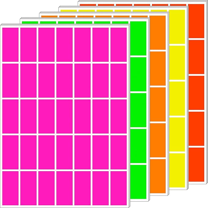 700 PCS Fluorescent Color Coding Stickers 1.57 x 0.75 Inch Rectangle in 5 Colors writable Colored Labells Sticker for Inventory and Home Organize, File Classification