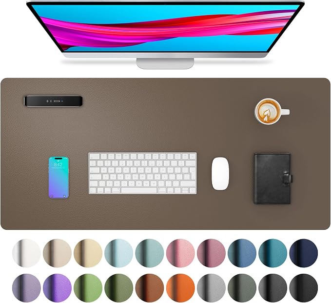 Aothia Leather Desk Pad Protector, Mouse Pad, Office Desk Mat, Non-Slip PU Leather Desk Blotter, Laptop Desk Pad, Waterproof Desk Writing Pad for Office and Home (Coffee, 36" x 17")