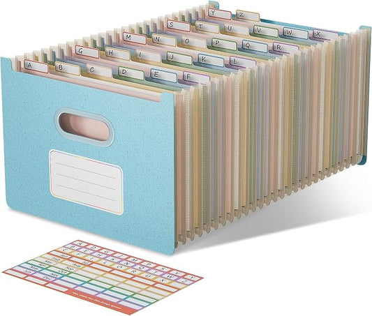 EcoStash 26 Pockets Accordion File Organizer, Upright&Open Top | Wheat Straw, 100% BPA Free, A-Z Bill Receipt Organizer, Letter/A4 Size for School Home Office Hospital - Sky Blue