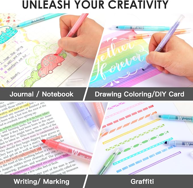 Erasable Highlighters Pastel Colors, 10 Colors Muted Dual Tip Markers, No Bleed Aesthetic Highlighters for Bible, Journaling, School Office Supplies, Double Ended Fine & Chisel Tip, Smooth Dry Fast
