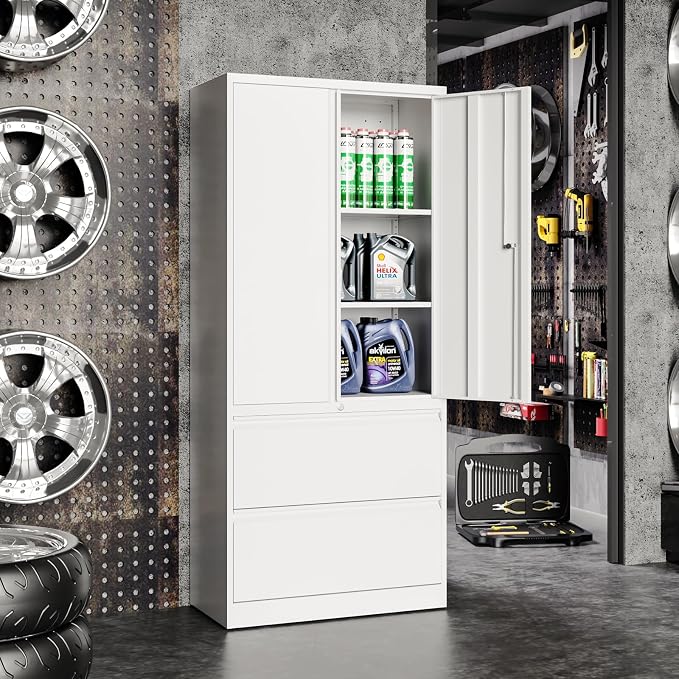 Fesbos Metal Steel Storage Cabinets with Lockable Drawers and Doors Lateral File Cabinets Steel Metal Filing Lockers for Home Office Hanging Files Letter/Legal/F4/A4 Size