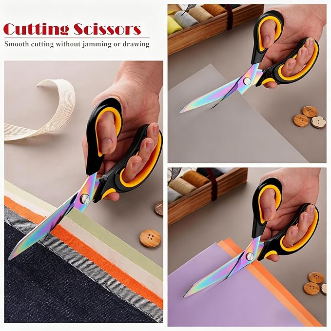 Multi-Purpose Scissors, 9.5" Sharp Sewing Scissors, Professional Heavy Duty Titanium Coating Forged Stainless Steel Shears for Fabric Leather, Dressmaking, Tailoring, Home, Office & School