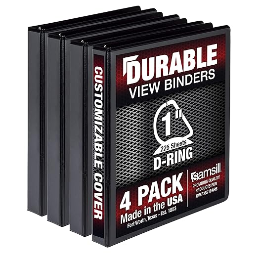 Samsill Durable 1 inch 3 Ring Binder, D Ring Binder, 100% Recycled Chipboard, Black, 4 Pack