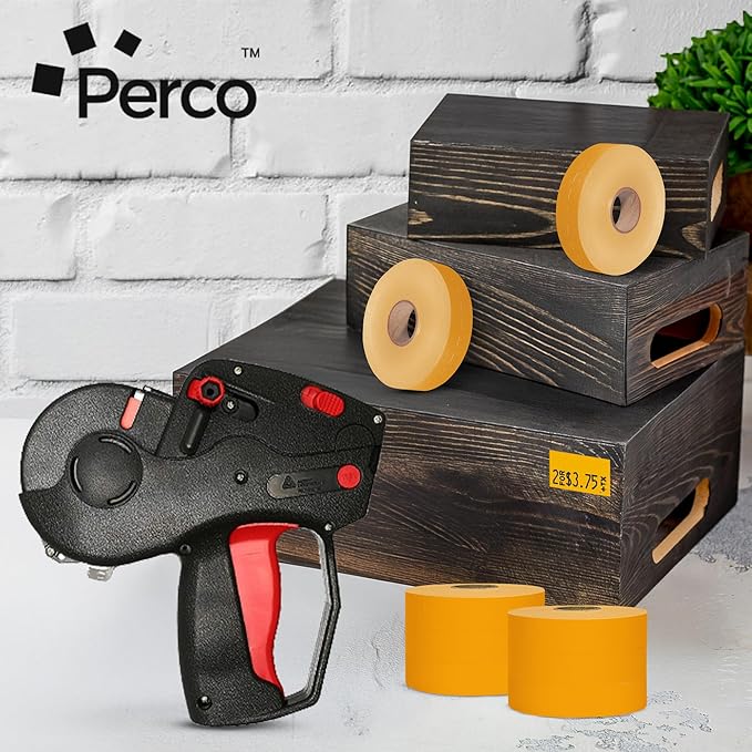 Perco Fluorescent Orange Pricing Labels for Monarch 1131 Price Gun - 1 Sleeve, 8 Rolls, 20,000 Price Marking Labels - with Ink Roll Included