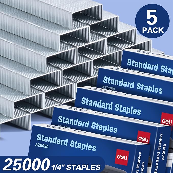 Deli Staples, 25000 Staples, 1/4'' Length, 210/Strip, 5 Boxes of 5000 Each | Standard Staple for Desktop Staplers