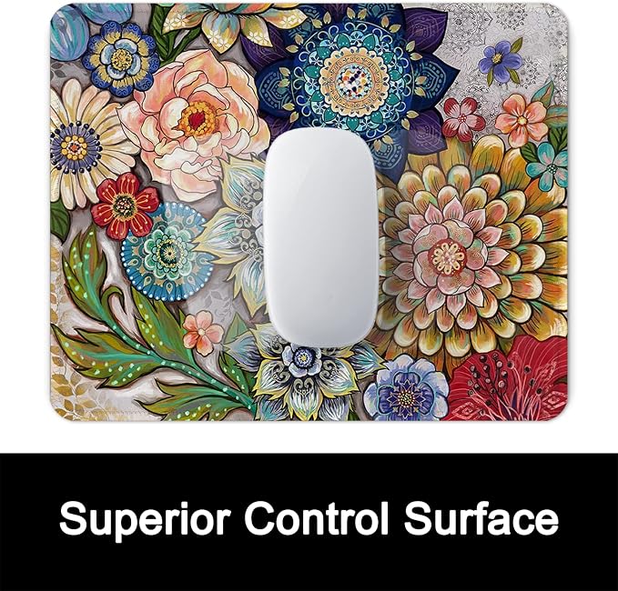 ITNRSIIET Mouse Pad with Stitched Edge Premium Textured Smooth Precise Operation Waterproof Washable Non-Slip Rubber Base Desktop Protection Mat, 10.2×8.3×0.12 inches, Succulent Flower