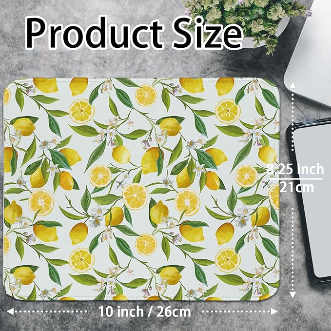 Lemon Mouse Pad Yellow Flroal Small Mouse Pads, Rectangle Summer Travel Desk Mat for Computer Mouse Mats Retro Lemons Gifts Office Decor for Women Girls 10.2x8.2