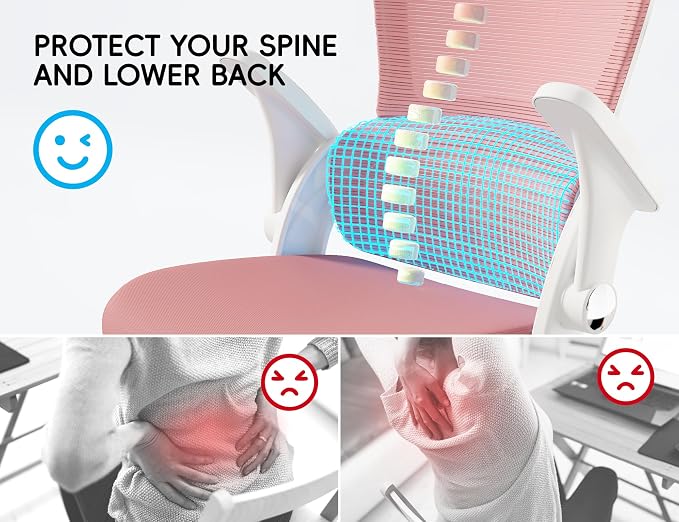 TRALT Office Chair - Ergonomic Desk Chair with Headrest Support for Adults | Home Office Desk Chair with Lumbar Support - Ergonomic Mesh Chairs 330 lb Wide Seat with Headrest, Comfy Desk Chair(Pink)