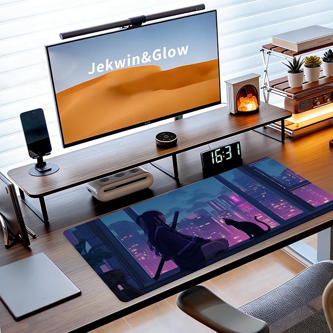 Japanese Girl Gaming Mouse Pad, Big Desk Mat, XL Extended Large Mousepad Non-Slip Rubber Base, Keyboard Mat for Gamers, Computer/Laptop, Office&Home, 31.5x11.8in, Samurai