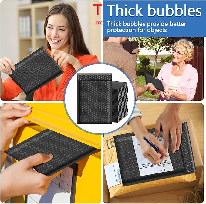 50 Pcs Black Bubble Mailers, Poly Padded Envelopes, Waterproof Self Seal Adhesive Shipping Bags, Bubble Envelopes for Mailing Shipping Packing Small Business