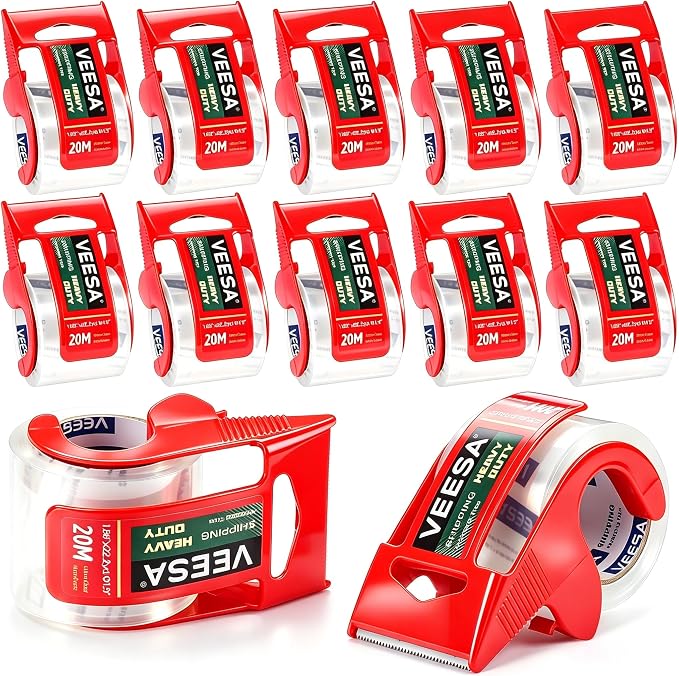 Shipping Packaging Tape, 12 Dispensered Rolls, Clear Packing Tape for Shipping and Moving,1.5" Core, Office & Home Supplies, 1.88" x 22.2 yd, 3 mil Thick | 1.5'' Core, for Shipping and Moving