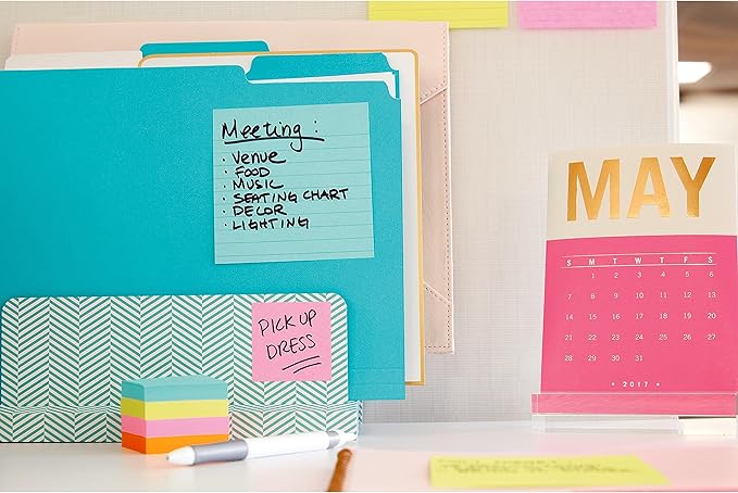 Post-it Super Sticky Notes,6 Lined Sticky Note Pads,4 x 4 in.,Ideal for Organization in Your Dorm,Home or Office,2X The Sticking Power,Supernova Neons Collection,(Pack of 12)