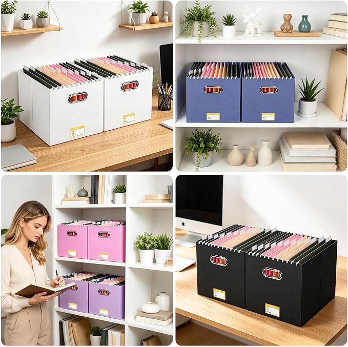 BALEINE File Organizer Box, Cardboard File Folder Organizer with Handle for Letter Size, Portable Collapsible Hanging Filing Box for Home Office Document Storage (8 Pack, Large Pink)