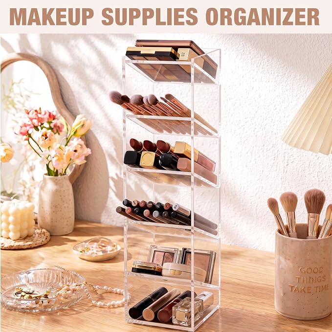 MotiMind Acrylic Pen Organizer Storage for 60 Markers Vertical Marker Organizer Acrylic Pen Display Holder for Office Desk Desktop Stationery Pencil Storage, Clear, 3.4 x 4 x 13 Inch