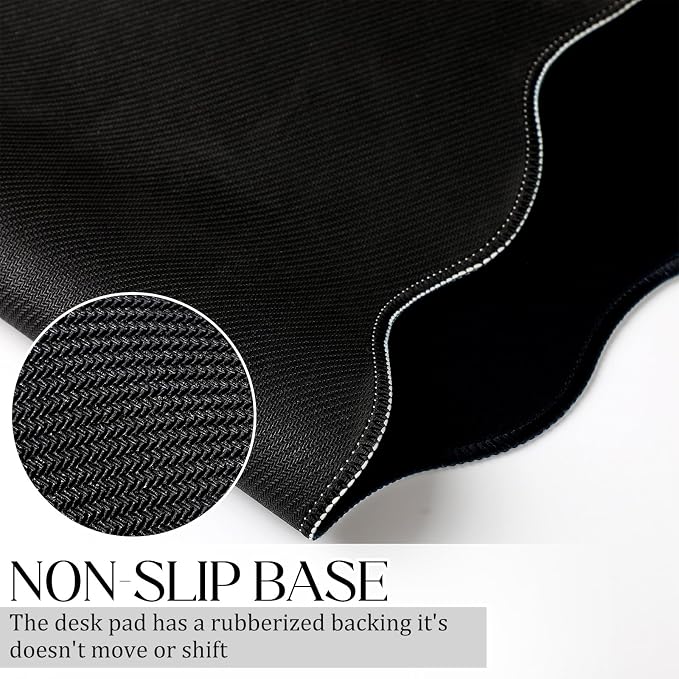 Hahafelt Scalloped Desk Mat Waterproof,Black,31.5 X 15.8 Inches | Coquette Preppy Style for School Office Makeup Vanity, Nonslip Gaming Desktop Protector with Scalloped Stitched Edge Mat