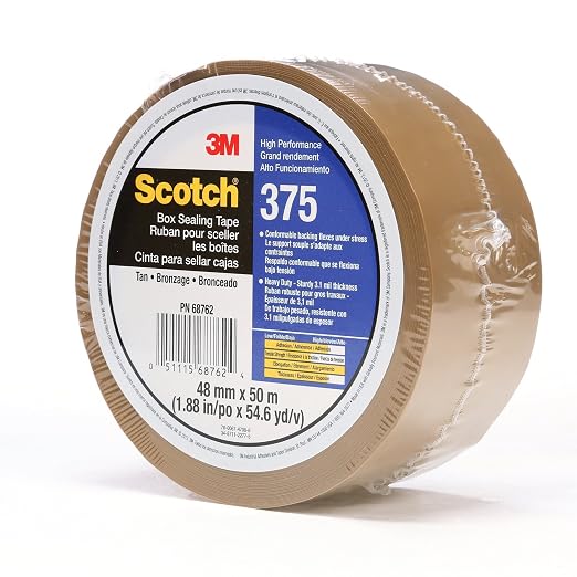 3M Scotch Box Sealing Tape 375 Tan, 48 mm x 50 m | High Performance, Conveniently Packaged