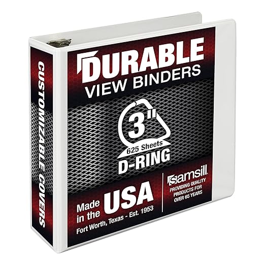 Samsill Durable 3 inch 3 Ring Binder, D Ring Binder, 100% Recycled Chipboard, White