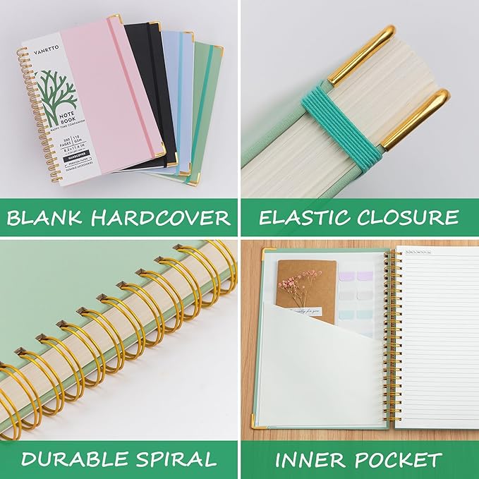 Hardcover Spiral Notebook, B5 Notebooks College Ruled, 110 GSM Thick Lined Paper Notebooks for Work, School and Travel, 300 Pages Journals for Writing, Large Journal for Women and Men Blue B5