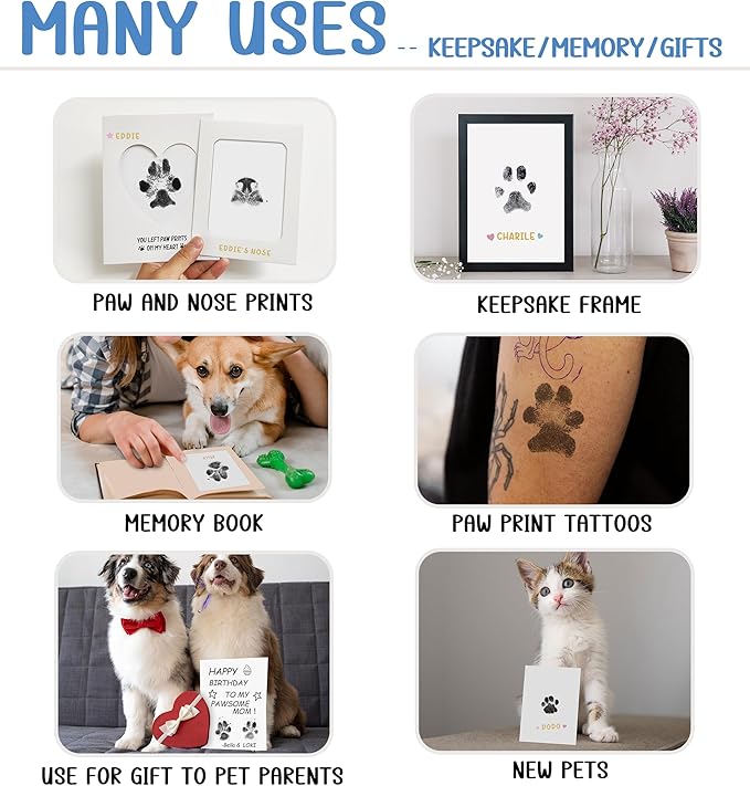 MYPAWLETS Paw Print Kit,Clean Touch/Inkless Ink Pad for Dog/Cat Pawprints,Paw Print Stamp Pad for Dogs,Dog Paw/Nose Print Kit Keepsake,Pet Paw Print Impression Kit with Frame,Gifts for Pet Parents-2L