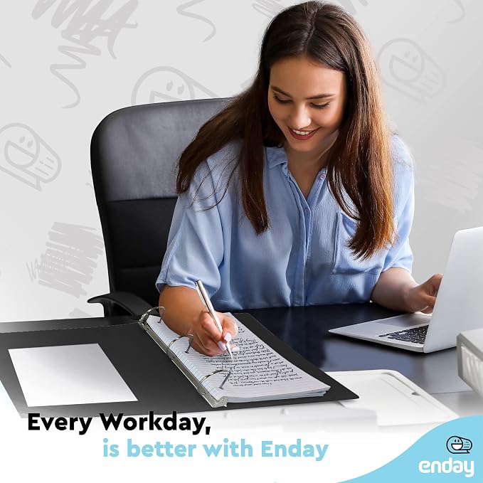 Enday 2 Inch 3 Ring Binder, Black Heavy Duty Three Ring Binder, 480 Sheets Capacity - 2 Inch Binder for Home School and Office.