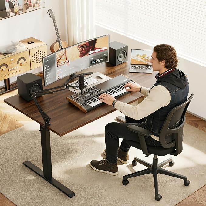 Agilestic 48*28 Inch Height Adjustable Electric Standing Desk, Dark Walnut | Sit Stand Up Computer Desk, Extra Wide desktop, Memory Presets, Stable Steel Frame,154 lbs, Easy Assembly, Splice Board