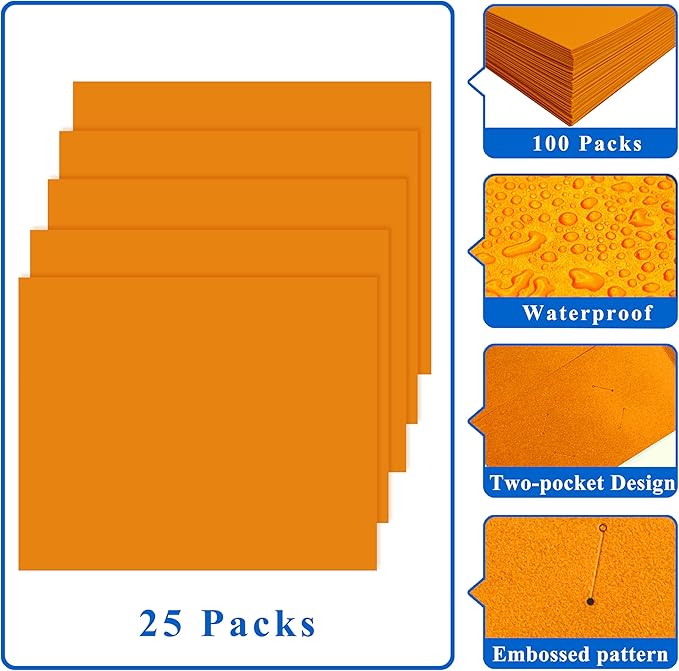 Zzrywuty File Folders with Pockets Letter Size,25-Pack Paper Folders with Card Slot,Orange Two Pocket Folders for School Students,Businessmen,Home and Office Workers