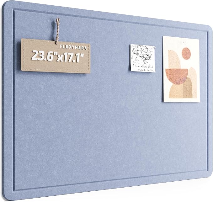 Fluxynara 23.6" x 17.1" Bulletin Board, Soft Periwinkle | Cork Board Alternative with 12 Removable Adhesive Tabs, Foldable Felt Pin Board for Home, Office, Classroom & Dorm