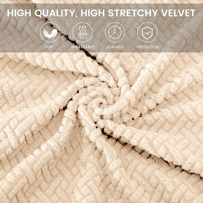 MIFXIN Computer Office Chair Cover Stretch Elastic Slipcover 2 Piece Stretchable Jacquard Computer Chair Seat Covers Furniture Protector for Office Home, NO Chair, Only Covers (Beige)