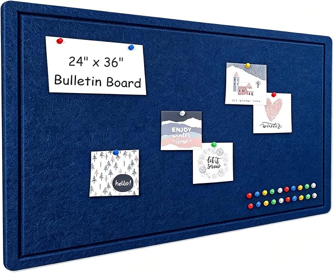 Cork Board Alternative, Decorative Foldable Felt Bulletin Board 36 * 24Inches, Alternative Photo Board Self-Adhesive Vision Board, Decorative Pin Board (Rectangle Dark Blue)