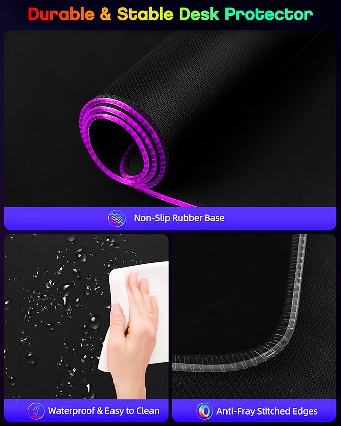 3-in-1 RGB Gaming Mouse Pad with Magnetic Wireless Charging, 31.5"x15.8" Large, 24 Light Effects, Non-Slip Base, Waterproof Ultra-Smooth Surface, No Adapter