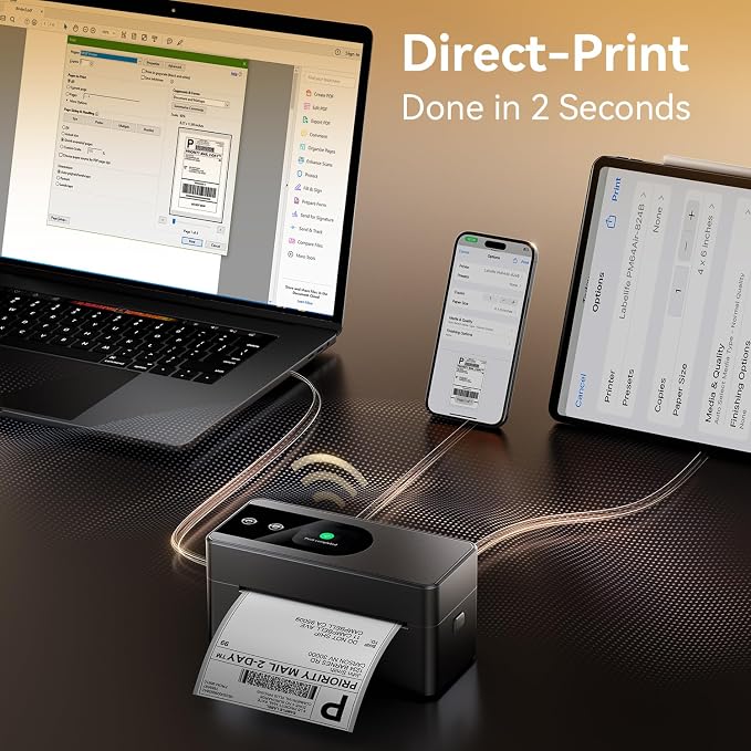 Phomemo AirPrint Touchscreen Thermal Label Printer with Label Holder | PM64Air wireless Wi-Fi shipping label printer for small business, compatible with iOS, Android, Windows, Mac, Amazon, Shopify