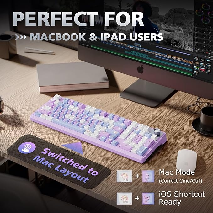 F98 Wireless Mechanical Keyboard 98%, RGB Backlit Creamy Keyboard with Number Pad & Knob, Hot Swappable 5-Pin, PBT Keycaps, Quiet Thocky Creamy Sound, Tri-Mode BT/2.4G/USB-C for Mac & PC, Pink