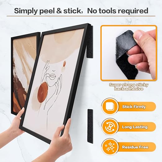 1x5 Inch Hook and Loop Strips, 20 Sets Nylon Self Adhesive Tape, Double Sided Strong Back Adhesive Tape and Dots for Office, Home and Crafting, Heavy Duty, Black