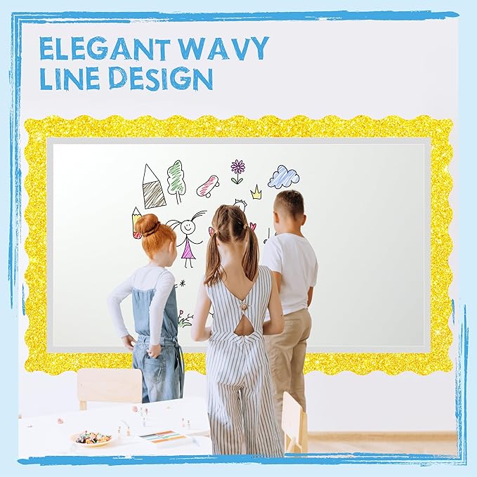 60 Feet Bulletin Board Borders, 45 Sheets Golden Glittering Scalloped Border Trim, Walls, Desks, Windows, Doors, Chalkboards, Whiteboards Decors for School, Classroom, Home & Offices