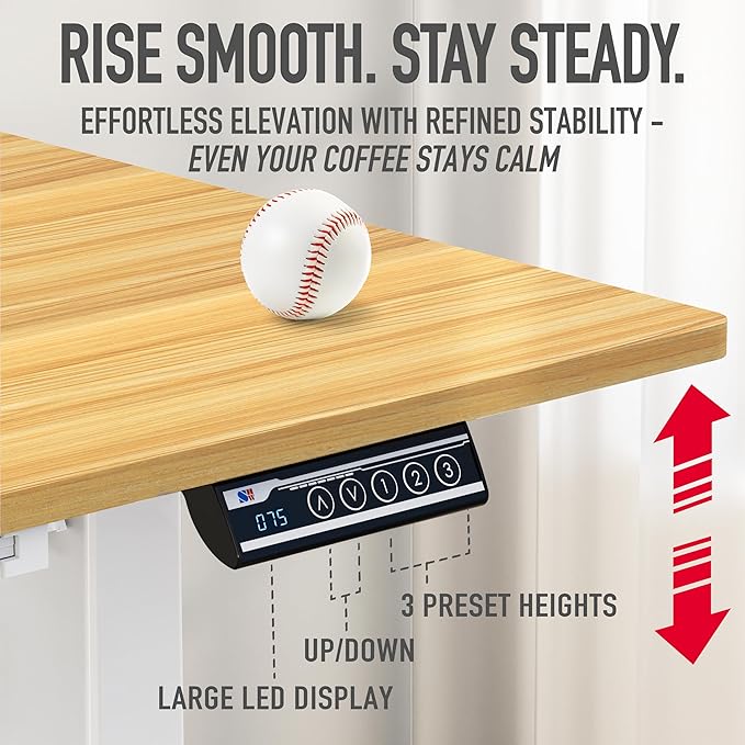 SHW 40-Inch Electric Height Adjustable Standing Desk w/Drawer, Oak | w/ Memory Presets and Cable Management | Drawer with adjustable compartments | Hanging Hooks