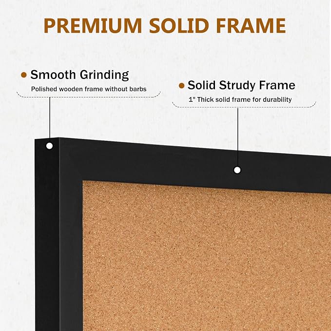 DOLLAR BOSS Cork Board for Wall 24"x18", Black Wood Framed Bulletin Board | Picture Display Pin Board, Decorative Hanging Vision Board, For Office Home School, 10 Pushpins
