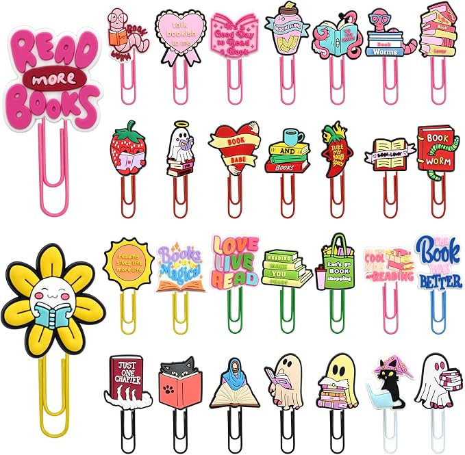 30 PCS Bookish Paper Clips Metal Paperclip Large Size Paper Clip Cute Bookmark Colorful Office Supplies Bookmark Clamp Desk Accessories Stationery Gifts
