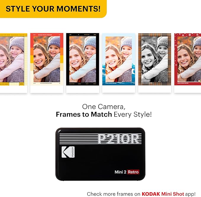 KODAK Mini 2 Retro 2x3" Portable Photo Printer, 38 Sheets, Bluetooth Smartphone Printer for iPhone & Android, Instant Color Prints, 4PASS Dye Sublimation, Black