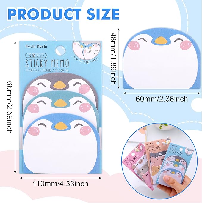 Cute Sticky Notes, 12 Pack 540 Sheets Kawaii Cartoon Animal Sticky Notes, Mini Cartoon Notes Animals Shape Markers Flags Self-Stick Memo Pads for School Home Office