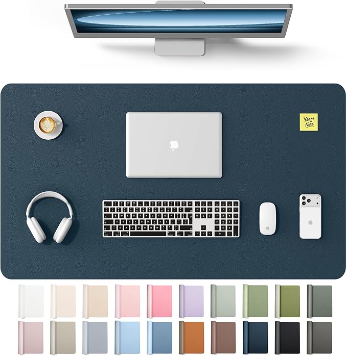 YSAGi Leather Desk Protector, Office Mat, Large Mouse Mat, Non-Slip PU Leather Blotter, Laptop Desk Mat, Waterproof Writing Pad for Office and Home(Dark Blue, 40" x 24")
