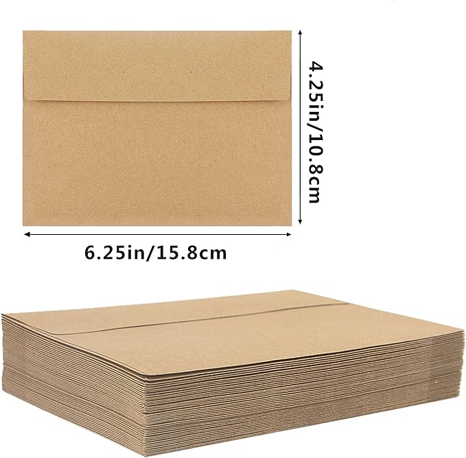 100pcs packed Kraft Envelopes,A4Envelopes, printable invitation envelopes,4x6 envelopes, suitable for weddings, invitations, photos, postcards, greeting cards, mailings