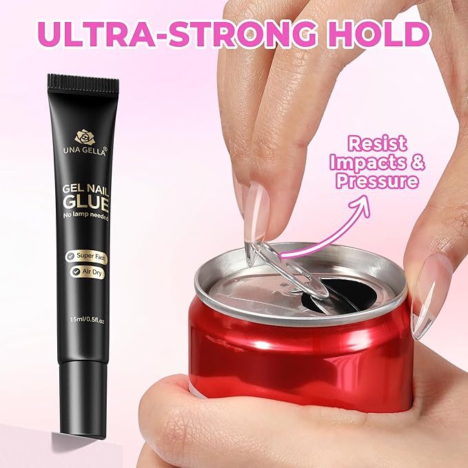UNA GELLA Gel Nail Glue No U/V Light 15ml Strong-hold Formula | Super Strong Nail Glue for Press On Nails & Clear Acrylic Nails Tips Air-dry Easy Home DIY Salon, Portable for Daily
