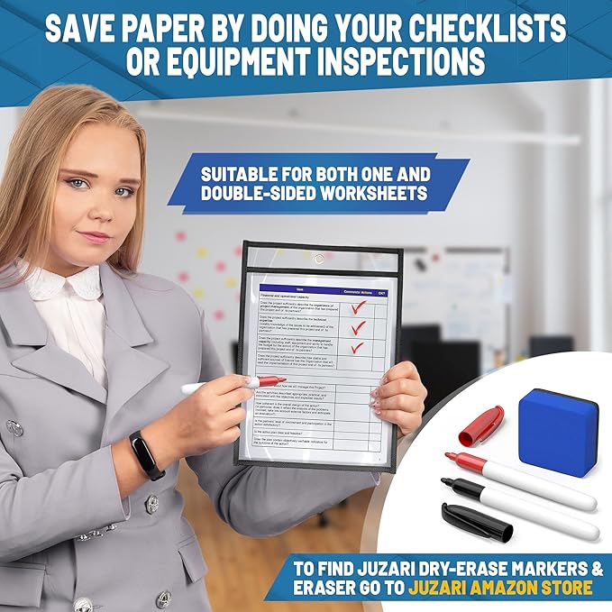 5 Pack Job Ticket Holders 8.5x11 - Work Order Plastic Sleeves for Documents - 8 1/2 x 11 Shop Ticket Holders - Dry Erase Pocket Sleeves - Dry Erase Pockets - Dry Erase Sleeve - Clear Pocket Sleeve