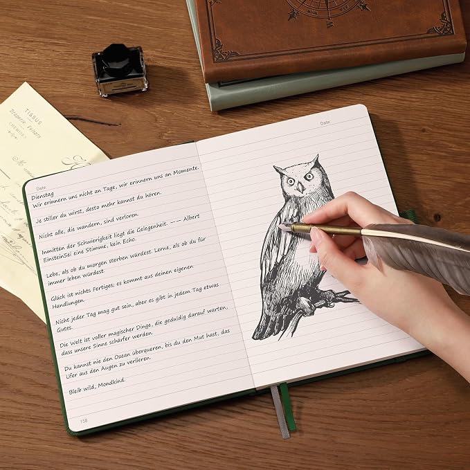 AHGXG Lined Journal Notebook, 192 Numbered Pages, A5 Size (5.7'' x 8.3'') | for Men & Women, Journaling, Writing, Work & Office, Leather Hardcover, 100 GSM Thick Paper (Light Green)