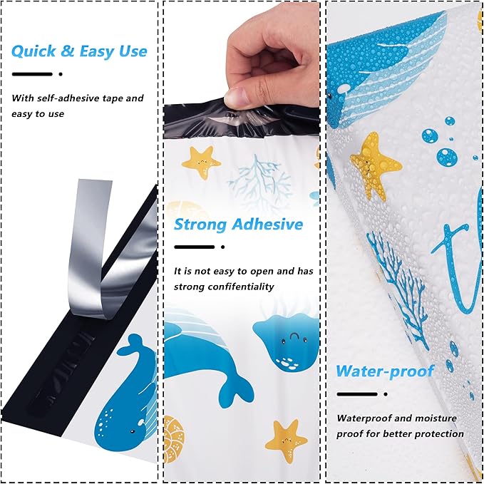 Thank You Poly Mailer 10x13 Inch 100 Pcs, Waterproof and Tear-Resistant Shipping Bags for Clothing, Strong Mailing Bags with Self-Seal, Cute Packaging Bags for Small Business - Ocean