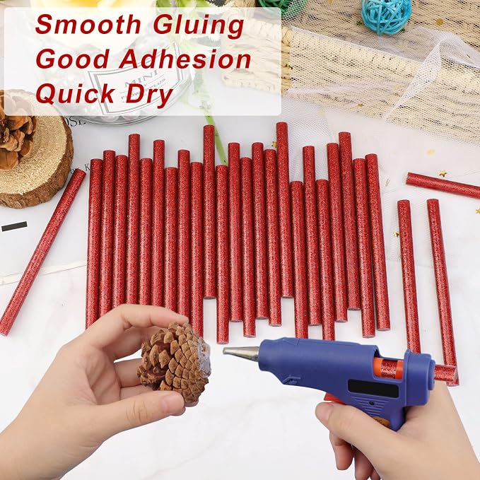 Manarty Glitter Red Hot Glue Stick, 48 PCS 0.27" Dia x 4" Long Mini Hot Melt Glue Sticks Colored, Adhesive EVA Glue Sticks Standard for Sealing Repairing Stamp DIY Art Handmade Car Craft Decoration